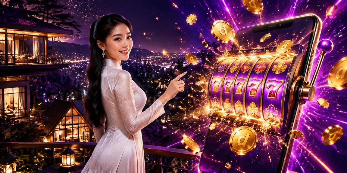 Người chơi mặc áo dài truyền thống tại Đà Lạt trải nghiệm máy slot game hiện đại