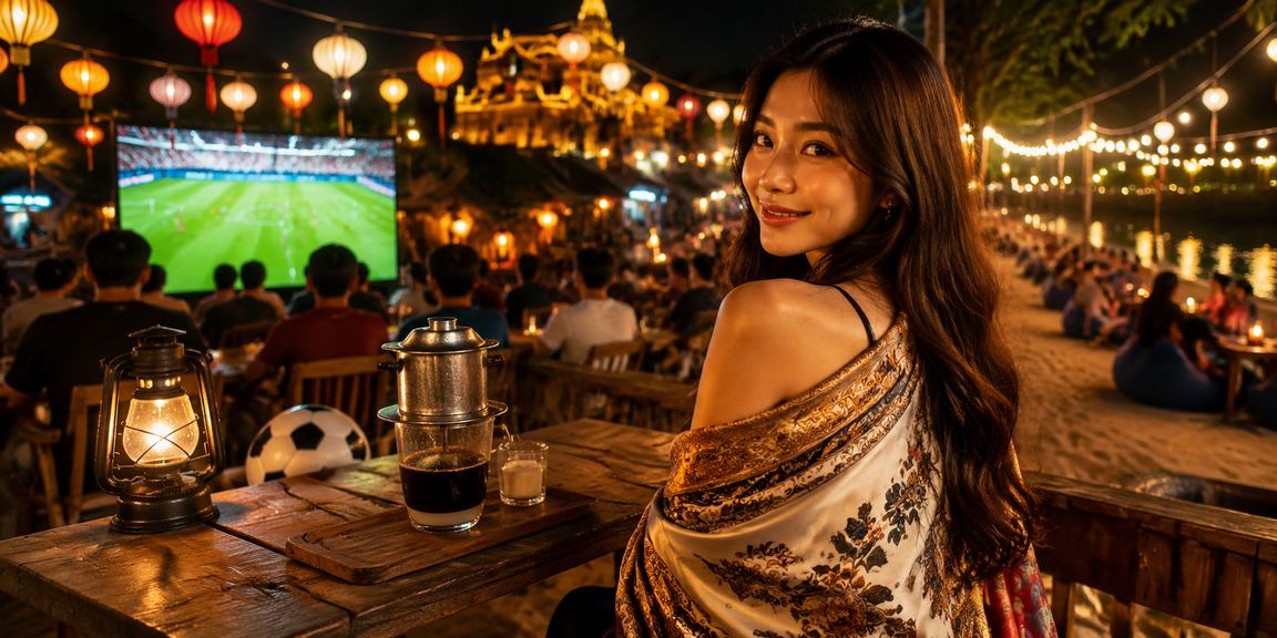 Người dùng tại Huế xem bóng đá và thưởng thức cà phê trong buổi chiều thoải mái
